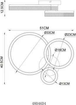 Globo 48046D4 Mennyezeti lámpa, matt homokszínű fém, matt fehér fém, fehér műanyag, átlátszó műanyag, HxSzxM: 510x405x125mm, körök átmérője: 1x33cm, 1x23cm és 1x13cm, tartozék: LED 24W 230V, 2740lm forrás, 2000lm kimenet, 3000K