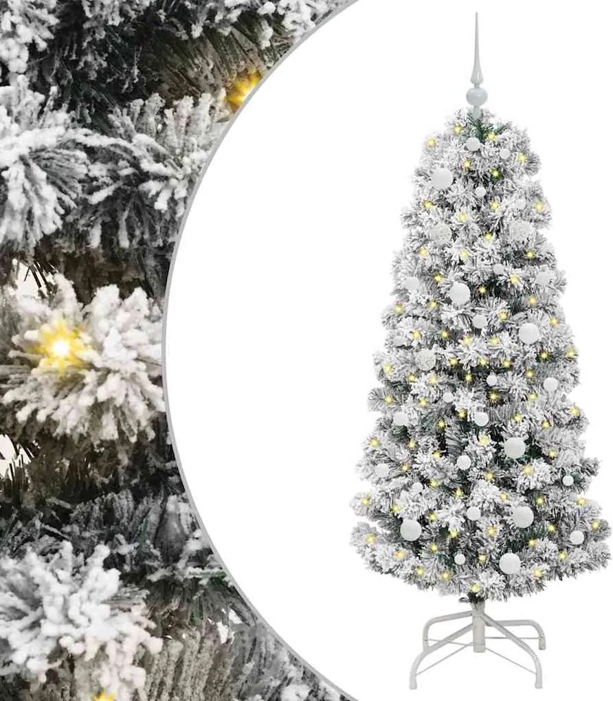 vidaXL Műanyag Hajtogatós Karácsonyfa 150 LED-del Zöld és Fehér 150 cm