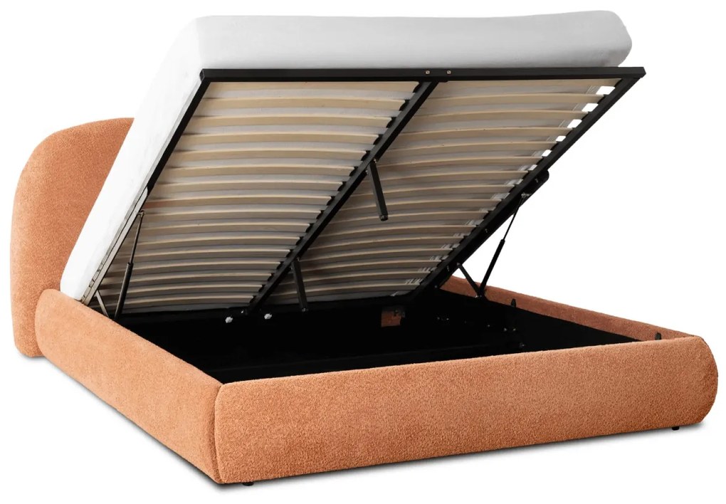 Rozsdabarna Bouclé Franciaágy Ágyneműtartóval. 160×200 ROSSO