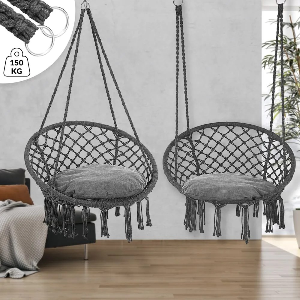 Jurhan BOHO függőszék párnával, Ø61cm, antracit