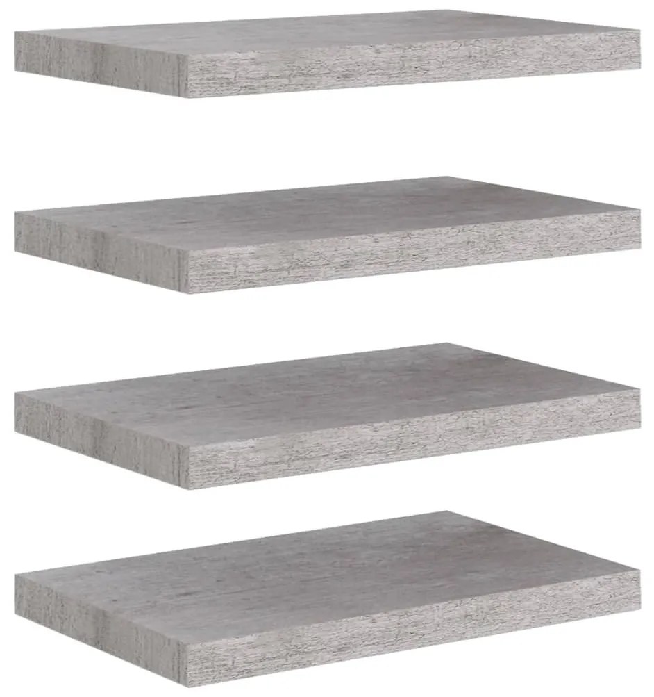 4 db betonszürke MDF lebegő fali polc 50 x 23 x 3,8 cm