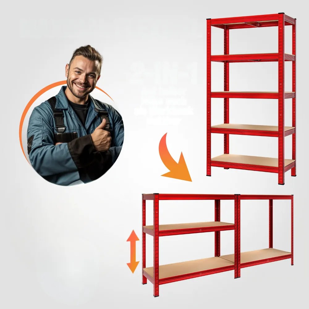 HEAVY nagy teherbírású polc, max. 875kg, 180×90×40cm, piros Monzana