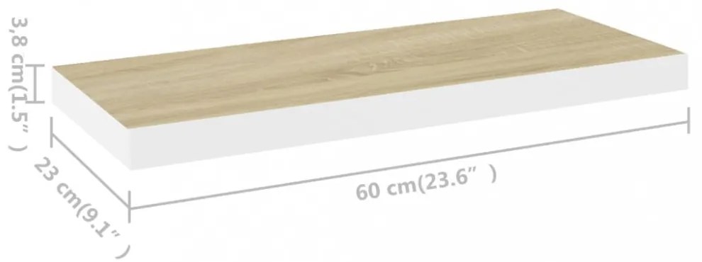 4 db tölgyszínű és fehér MDF lebegő fali polc 60x23,5x3,8 cm