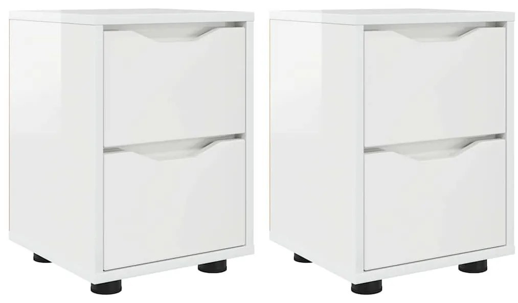 vidaXL Éjjeliszekrények 2 pcs Magas Fényű Fehér 30,5 x 30 x 43 cm
