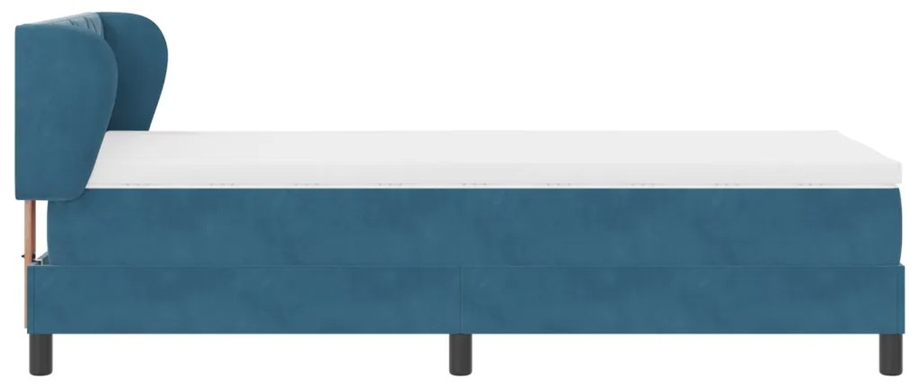 Boxspring Ágy Matraccal Sötétkék 90x200 cm Bársony