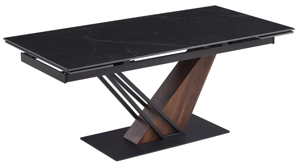 Fekete Márvány/Dió Színű Bővíthető Étkezőasztal. REX 2 180-240 cm
