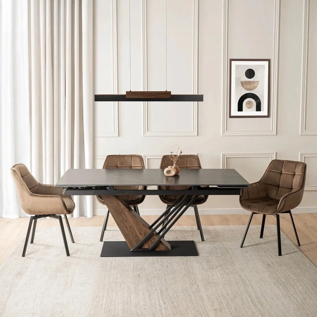 Stół REX 2 Ceramiczny Rozkładany 180-240 cm Czarny márvány/Orzech