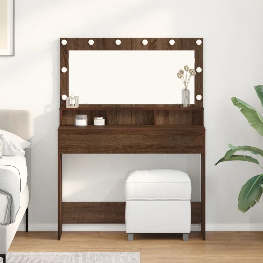 LED-es Sminktükör Barna Tölgy 100x41x135 cm