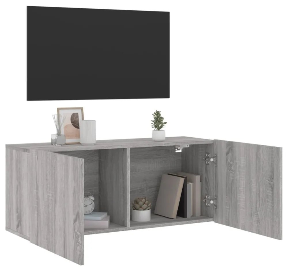szürke sonoma színű falra szerelhető TV-szekrény 100x30x41 cm