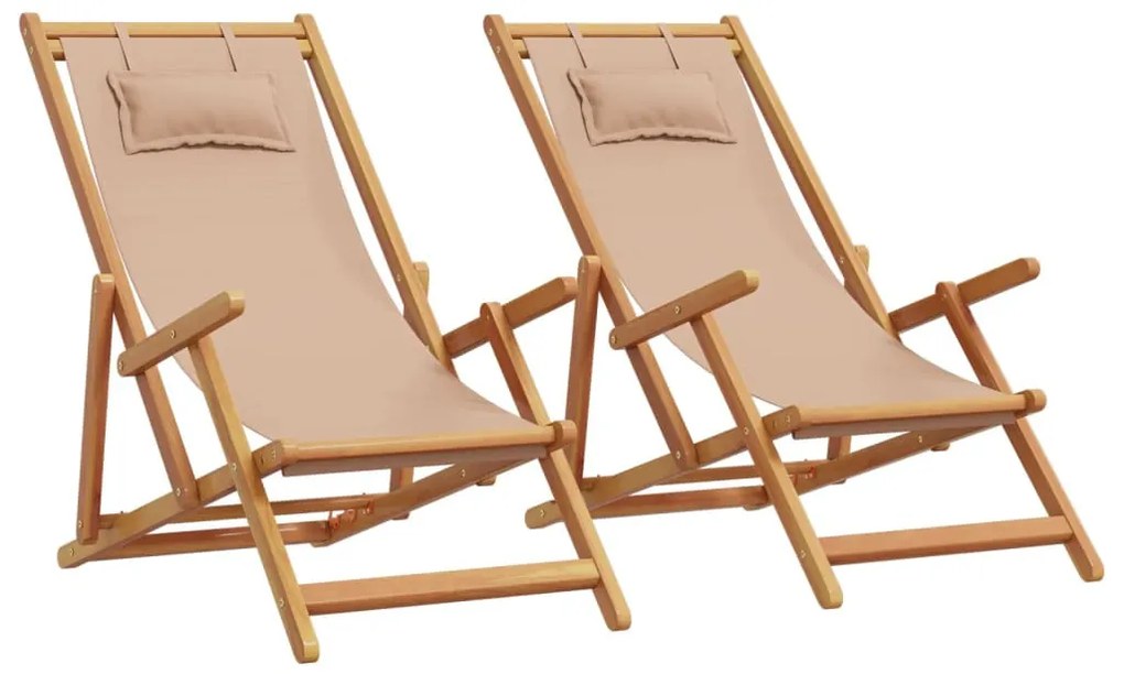 2 db tópszínű szövet és tömör fa összecsukható strandszék
