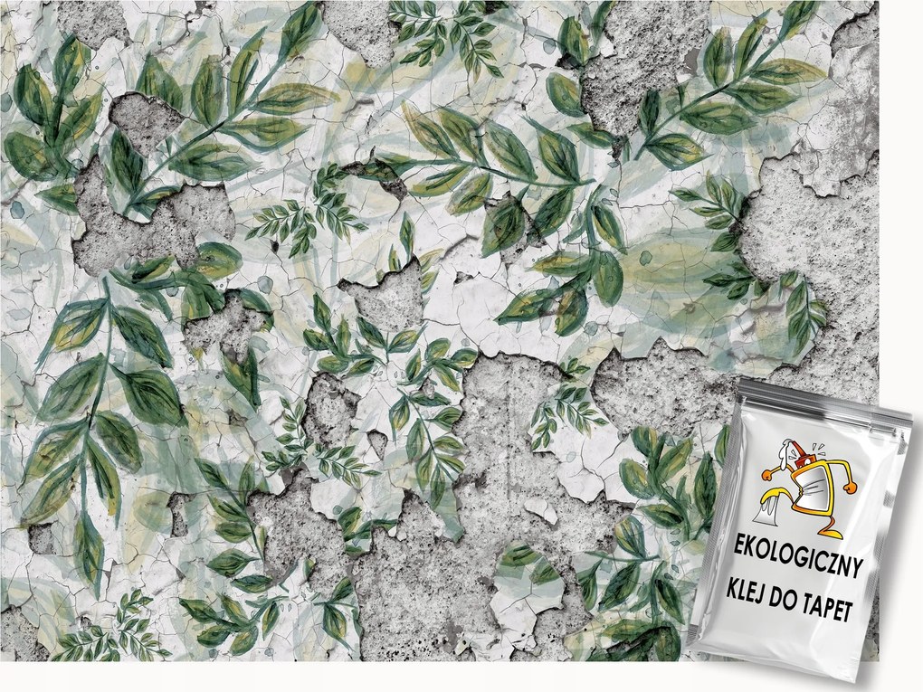Fotótapéta Flizelina Fal Szerkezet Vakolat Levelek Zöld 150x105 ragasztó