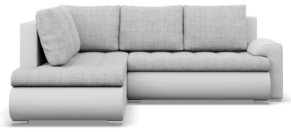Tokio sarokkanapé, L alakú háttámlával, 2 ágyneműtartóval, fonott + műbőr, baloldali, szürke - fehér