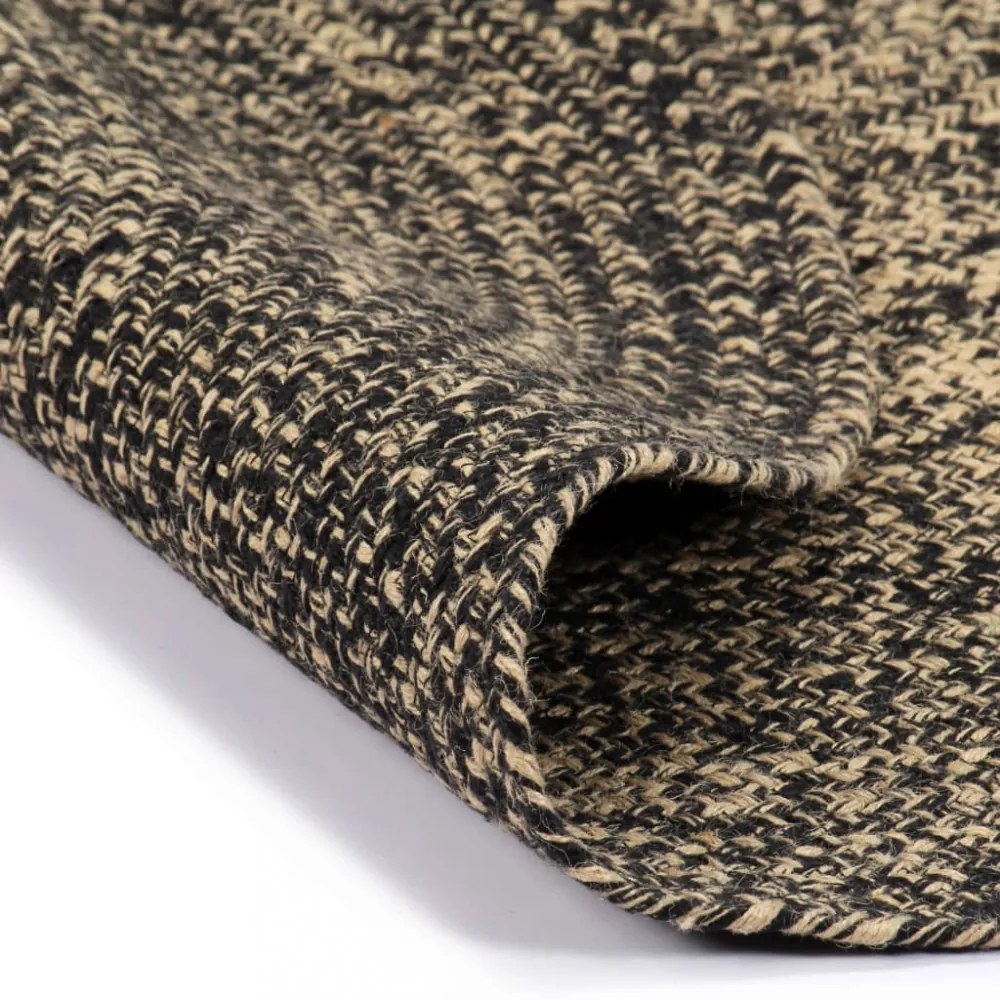 fekete és természetes színű kézzel font jutaszőnyeg 90 cm