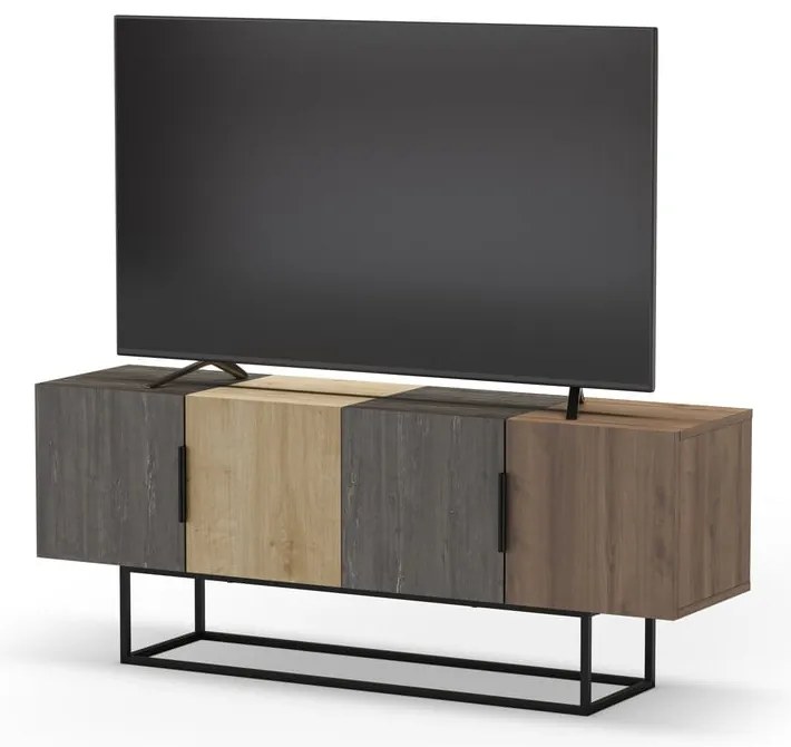 Barna-natúr színű TV-állvány tölgyfa dekorral 140x55 cm Titan – Marckeric