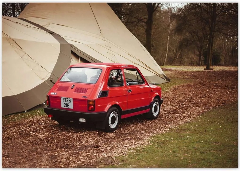 Fotótapéta 208x146 Piros kisgyermek Fiat 126p