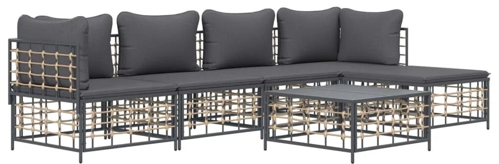 6 részes antracitszürke polyrattan kerti ülőgarnitúra párnákkal