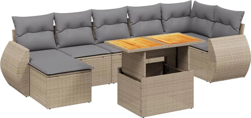 vidaXL 8 részes bézs polyrattan kerti ülőgarnitúra párnával