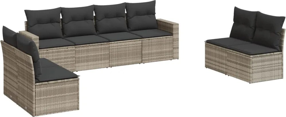 vidaXL 8 részes világosszürke polyrattan kerti ülőgarnitúra párnával