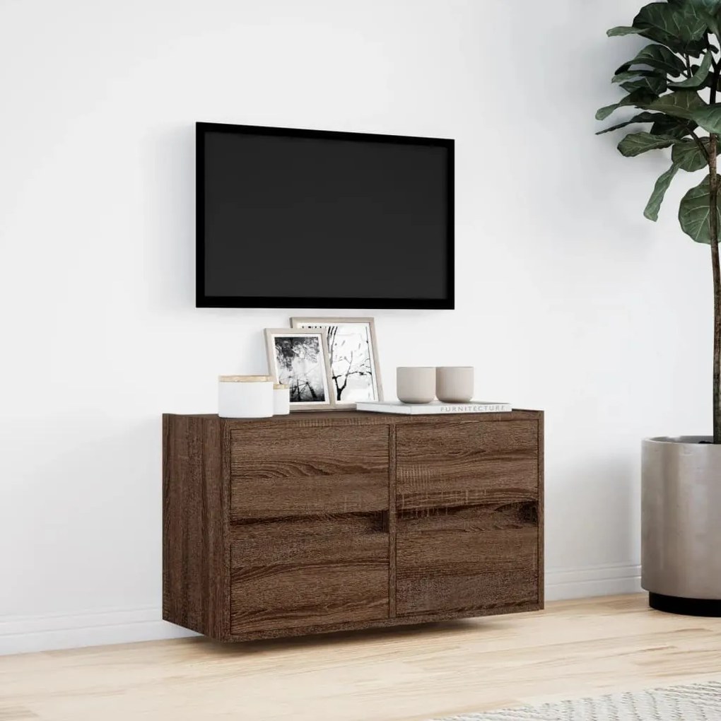 barna tölgyszínű fali TV-szekrény LED-del 80 x 31 x 45 cm