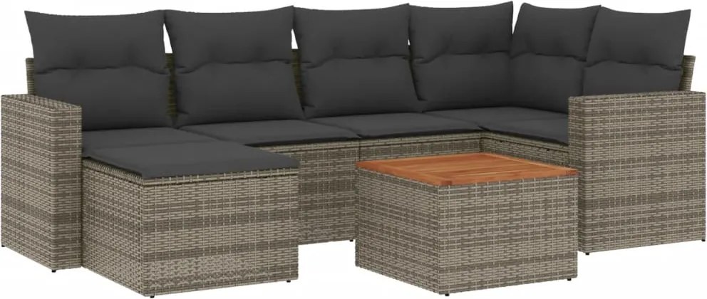 vidaXL 7 részes szürke polyrattan kerti ülőgarnitúra párnákkal