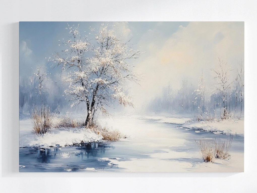 Poszter Tájkép Fa Folyó Tél Hó Jég 120x80