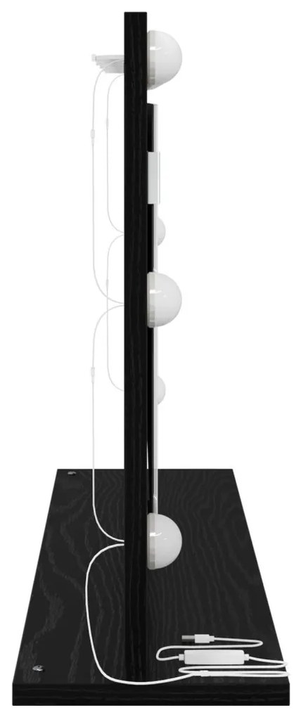 LED világítással ellátott tükör fekete tölgy 80x45x18 cm