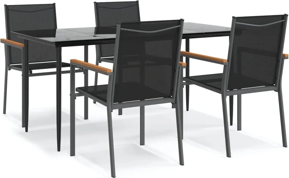 vidaXL 5 részes fekete textilén és acél kerti étkezőgarnitúra