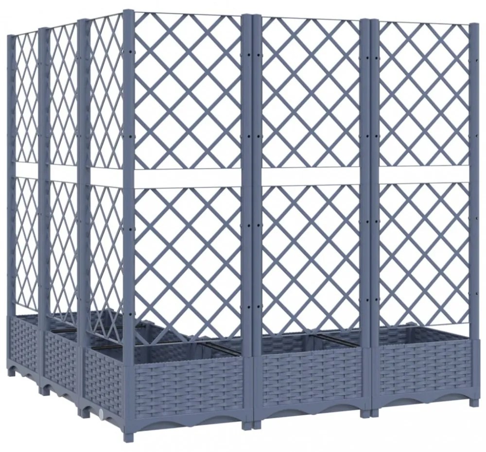 sötétszürke PP rácsos kerti ültetőláda 120 x 120 x 121,5 cm