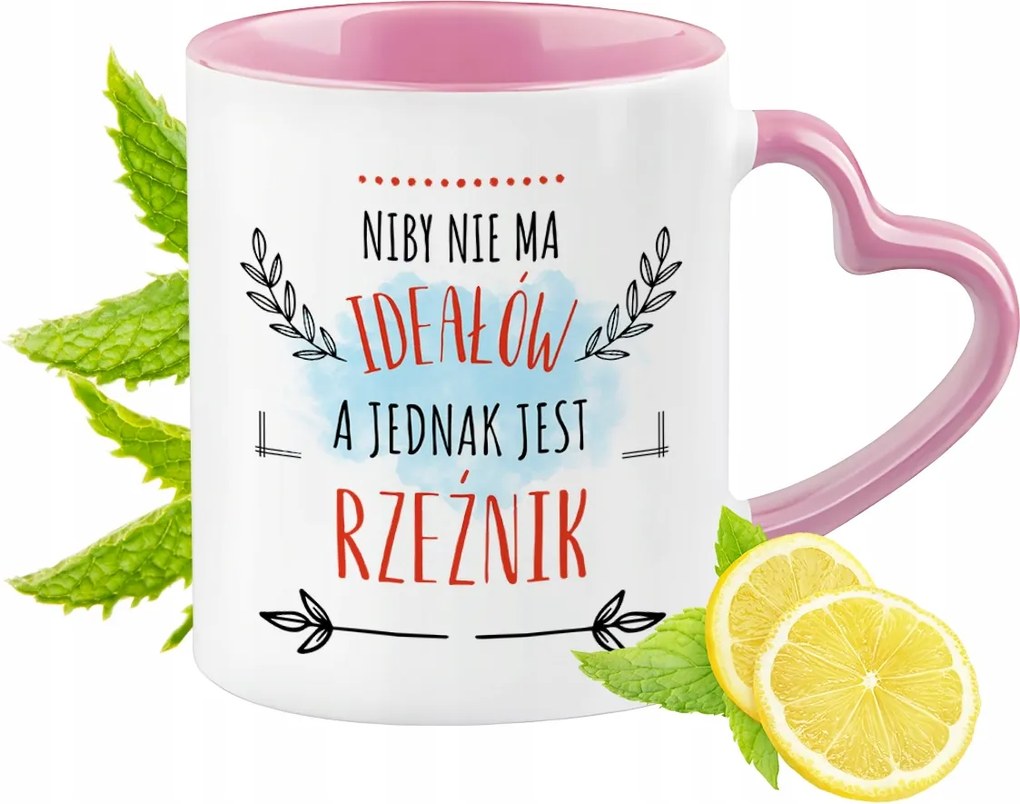 Mészáros bögre Rózsaszín, szív alakú füllel Kávé ajándék