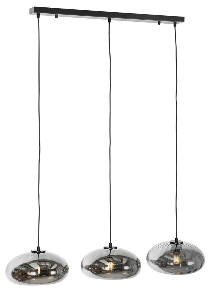 Függőlámpa fekete füstüveggel, ovális, 3-lámpás - Ayesha
