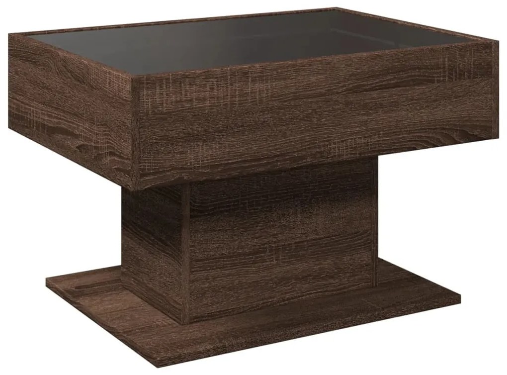 barna tölgy szerelt fa dohányzóasztal LED-del 70 x 50 x 45 cm