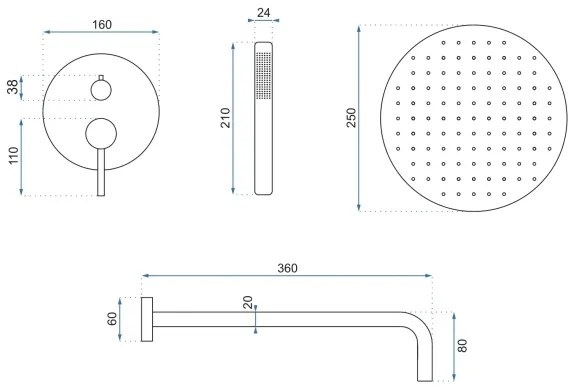 REA-P4110 - LUNGO zuhanyszett falba süllyesztett csapteleppel, arany