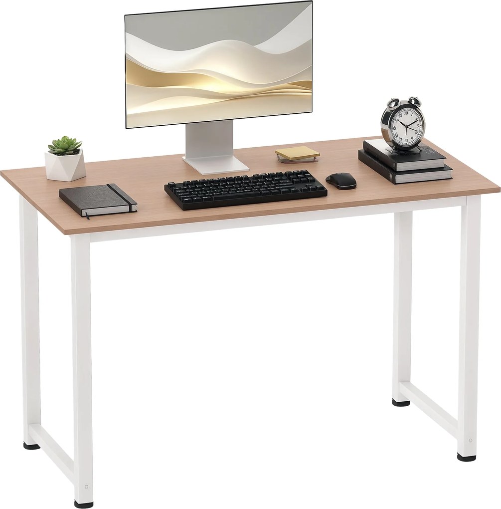 HOMCOM Modern Íróasztal Acél Vázal és Állítható Lábbal 120x60x76 cm Fehér és Természetes | Aosom