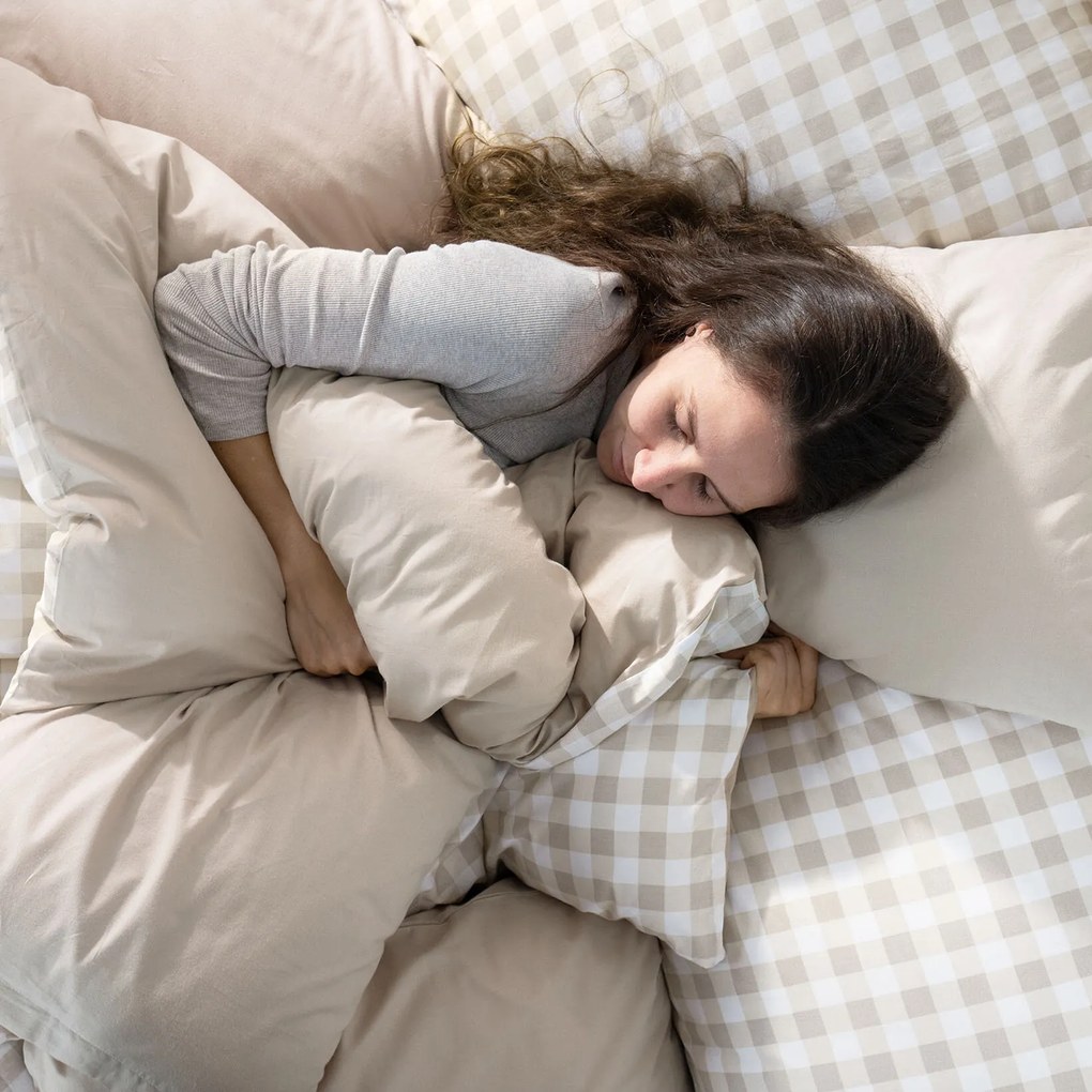 Goldea pamut ágyneműhuzat duo - latte színű kockás, latte színű hátoldal 240 x 220 és 2db 70 x 90 cm