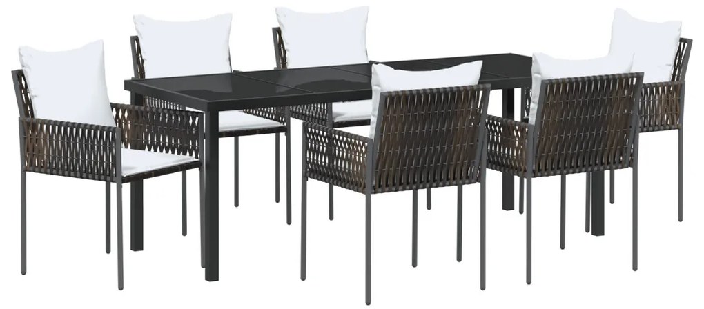 7 részes Kerti Étkező Szett párnákkal barna poly rattan