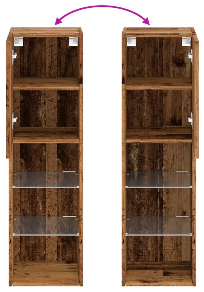 antik fa színű TV-szekrény LED-lámpákkal 30,5 x 30 x 102 cm