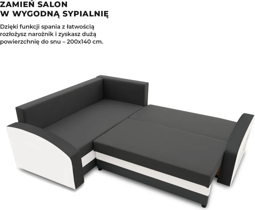 Grande sarokkanapé polcokkal , polc a jobb karfaban, baloldali, szövet anyag, bonell töltet, szürke - fehér