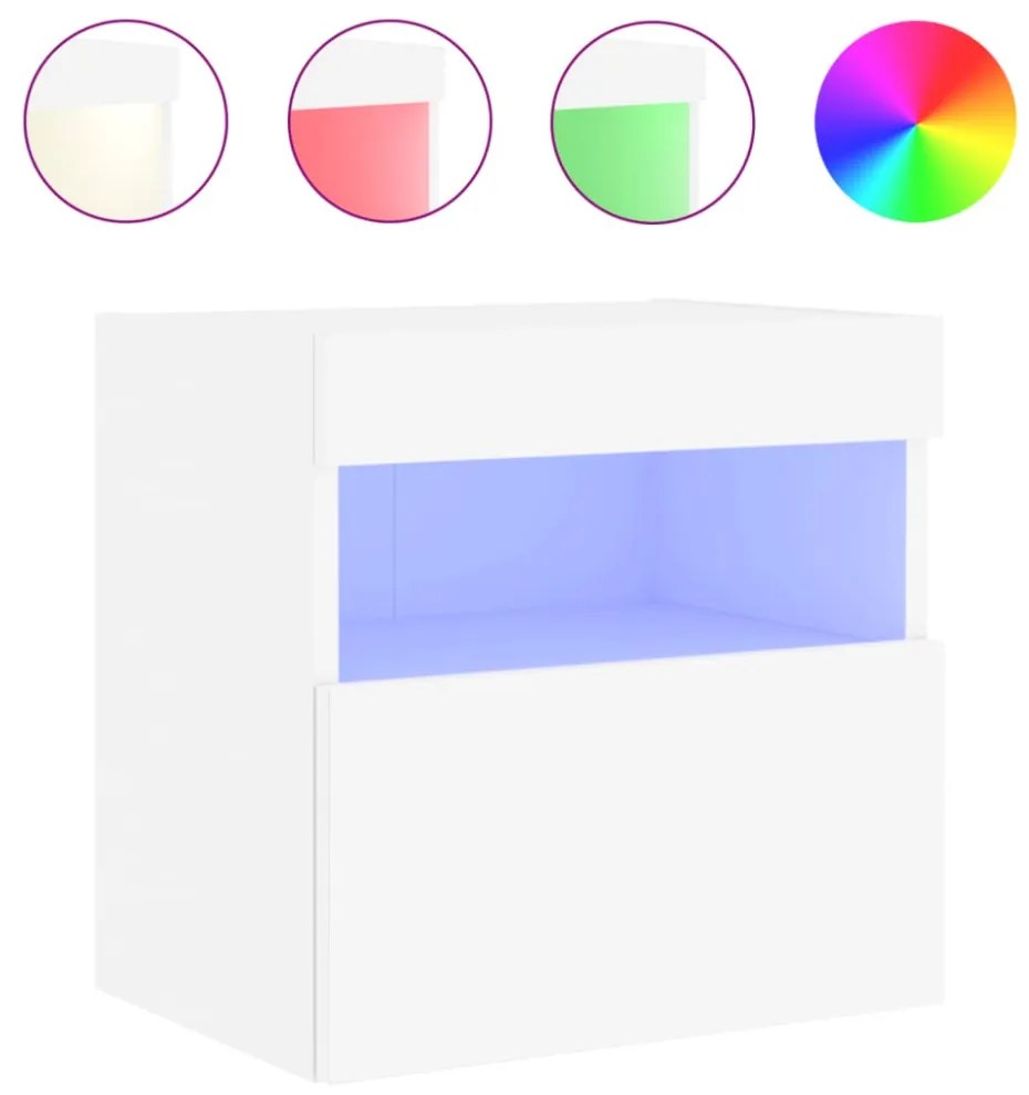 2 db fehér falra szerelhető TV-szekrény LED-ekkel 40x30x40 cm