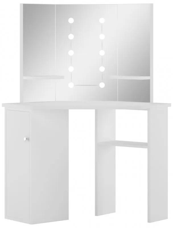 Fehér sarok-fésülködőasztal LED-izzókkal