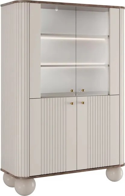 Vesper négyajtós vitrin 103 cm - kasmír / dió / arany fogantyúk / gömb alakú lábak