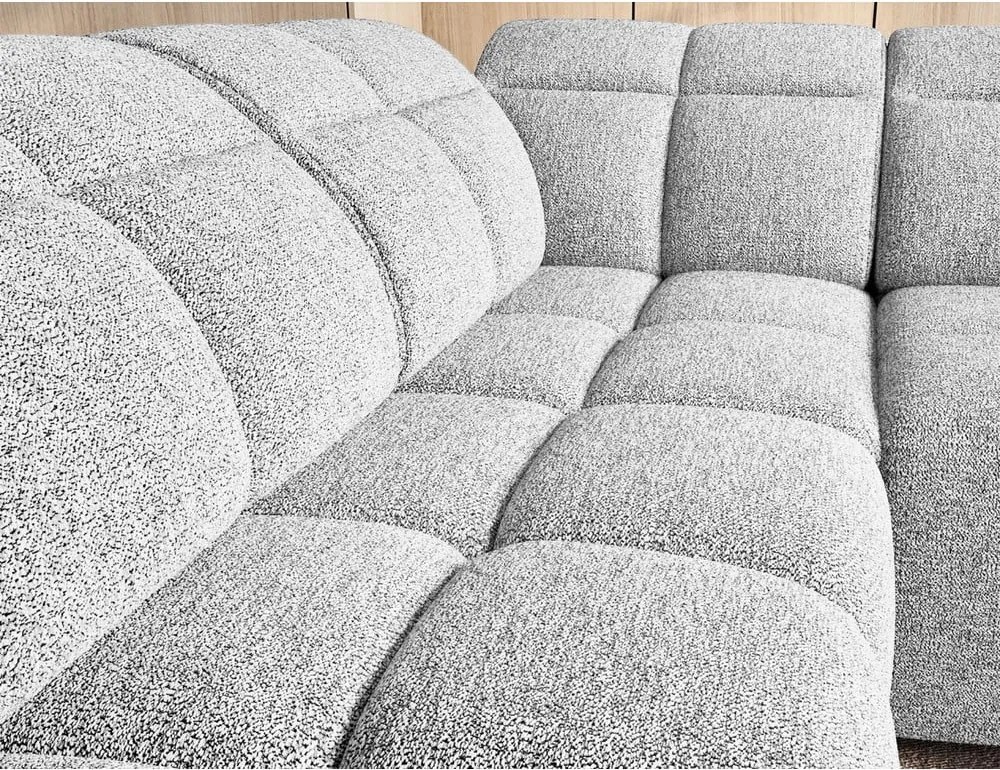 Világosszürke buklé kinyitható-tárolóhelyes sarokkanapé (bal oldali-L alakú) Falconn – ELTAP