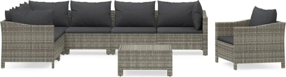 vidaXL 8 részes szürke polyrattan kerti ülőgarnitúra párnákkal