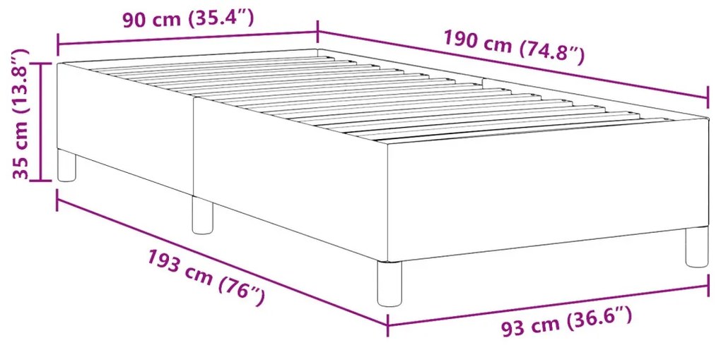 vidaXL Ágykeret Sötétszürke 90 x 190 cm Bársony anyag