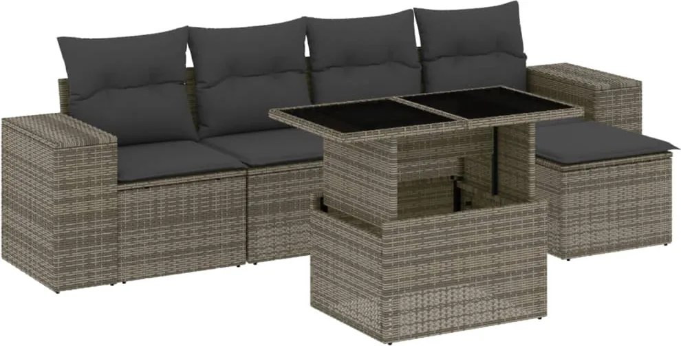 vidaXL 6 részes szürke polyrattan kerti ülőgarnitúra párnákkal