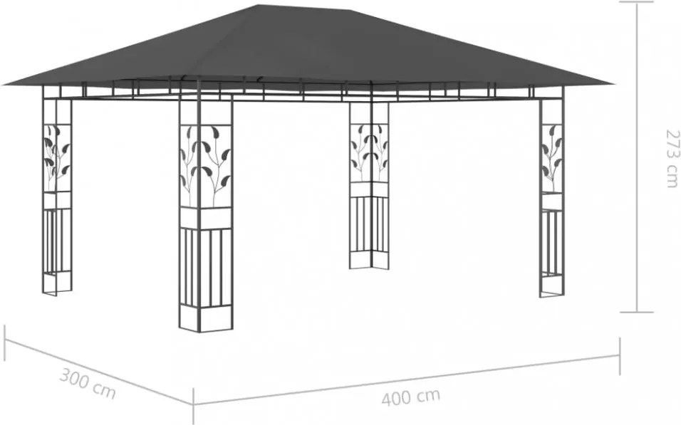 antracitszürke pavilon szúnyoghálóval 4 x 3 x 2,73 m 180 g/m²