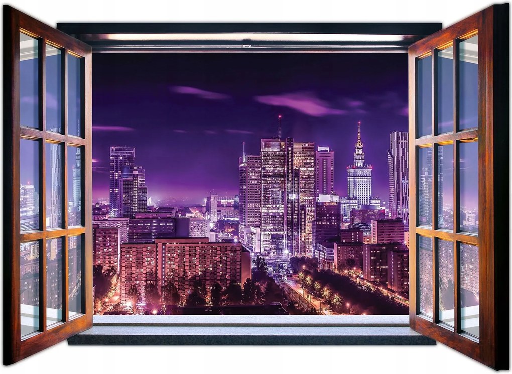 Flizelin fotótapéta Éjszakai város ablakból városi panoráma 201x145 +ragasztó