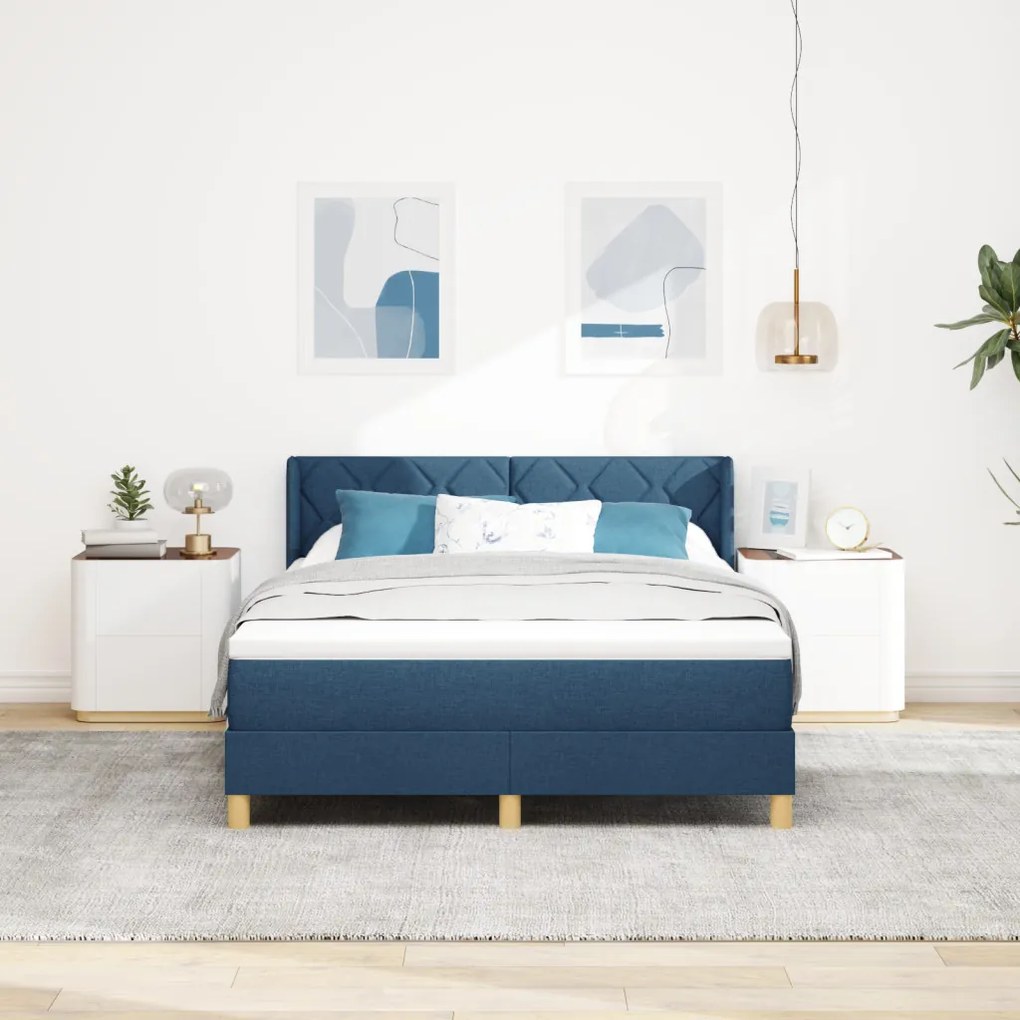 Kék Box Spring Ágy Matrac - 160 x 200 cm - Szövet