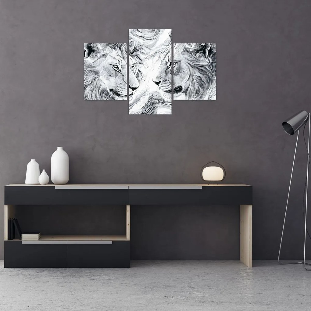 Kép - Rajzolt oroszlánfejek (90x60 cm)