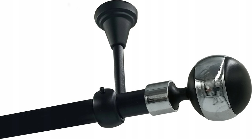 Függönykarnis szimpla Fém Mennyezet 19mm Fekete Matt 280cm Gömb Króm Kerekek Nélkül