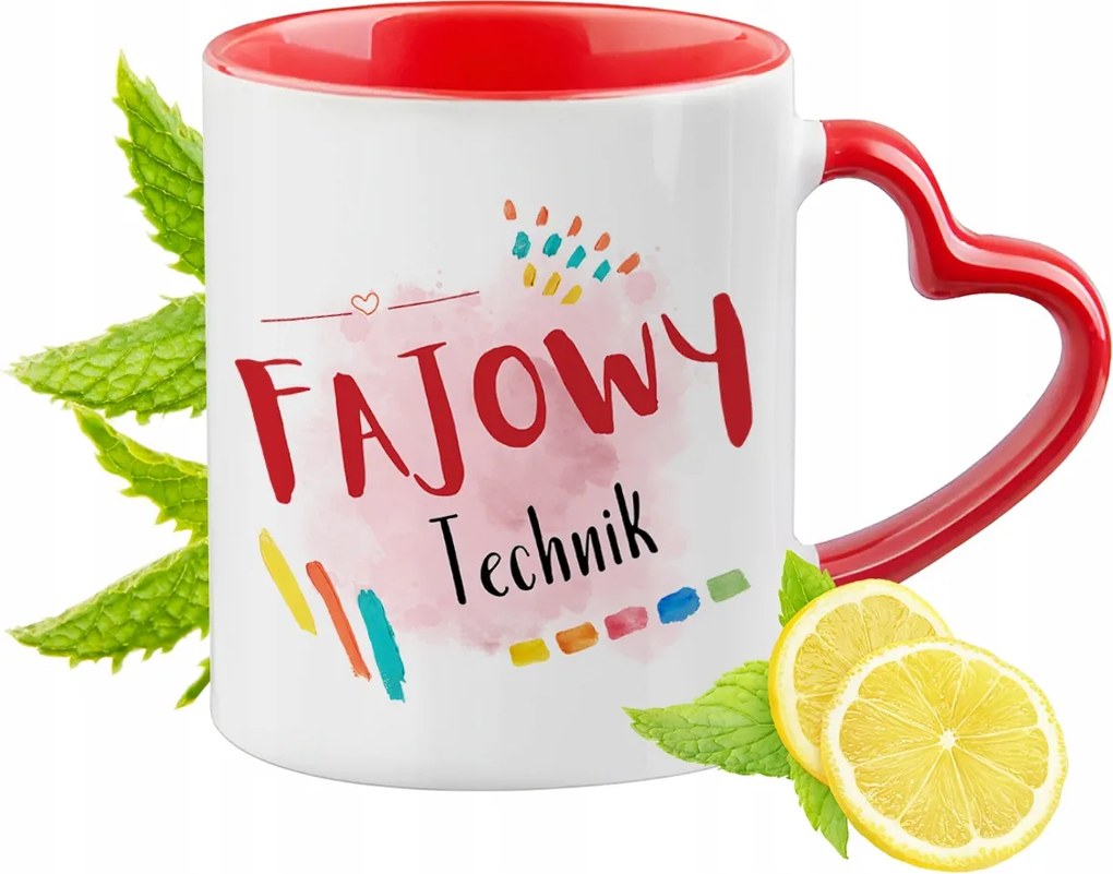 Piros Technikai Bögre Szív Alakú Füllel Ajándék